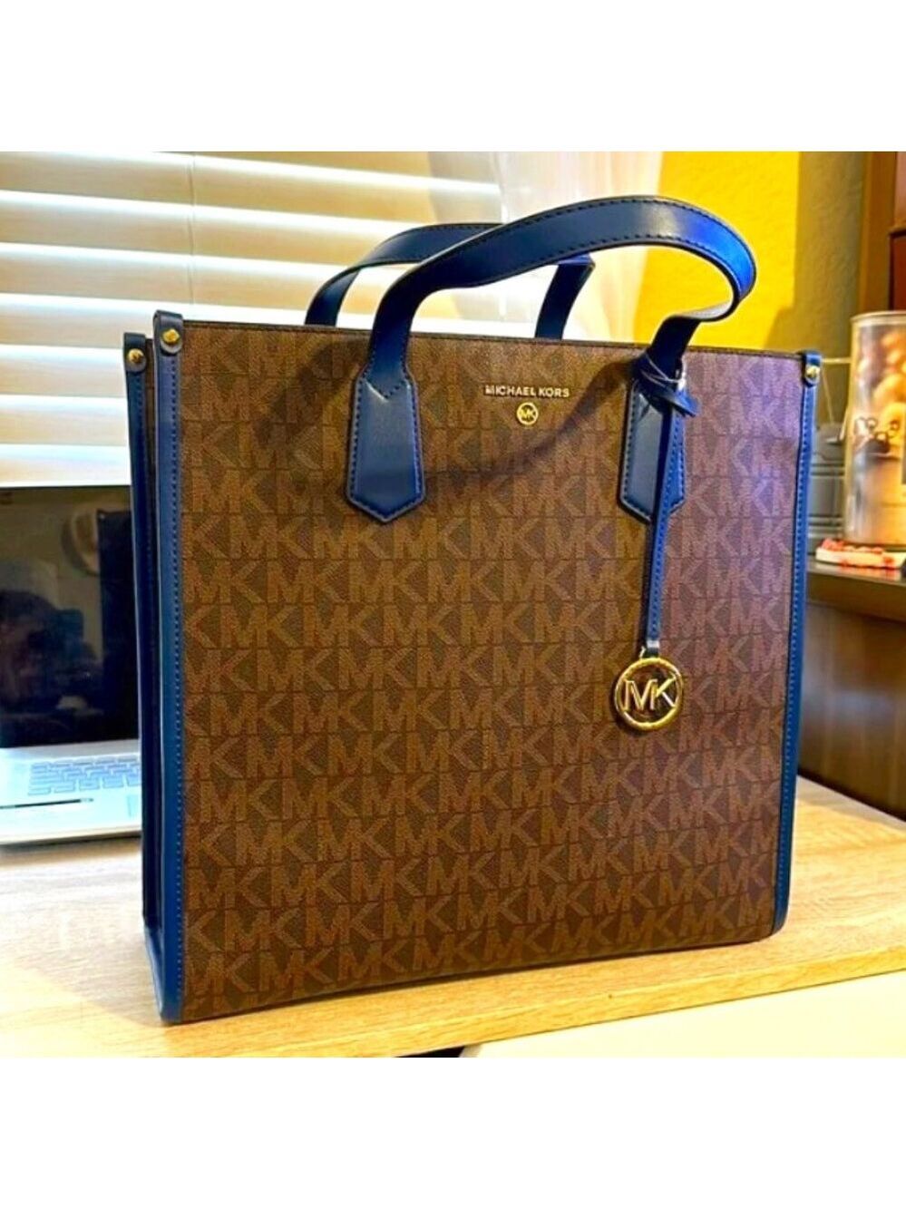 NEW Large Michael Kors Maple brown tote bag River Blue handles & shoulder strap - Picture 3 of 11